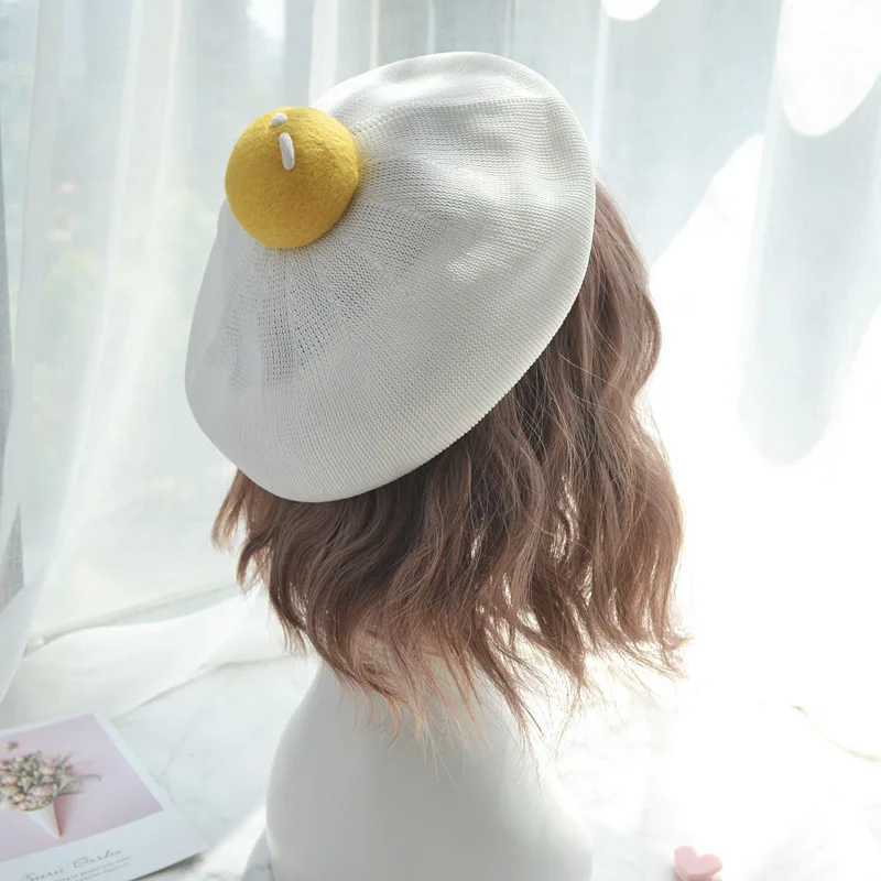 

Японские Женские милые шляпы ручной работы, кошелек, берет для яиц для женщин, весна и осень, тонкие и толстые шапки, милые шапки художника с яичным желтком