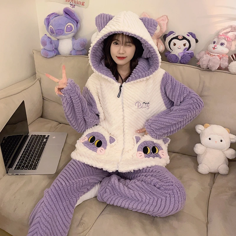 Women's Pajama Set Winter Thick Sleepwear Flannel Homewear Female Warm Hooded Homewear Cute Pajamas Home Clothes Loungewear
Women's Pajama Set Winter Thick Sleepwear Flannel Homewear Female Warm Hooded Homewear Cute Pajamas Home Clothes Loungewear