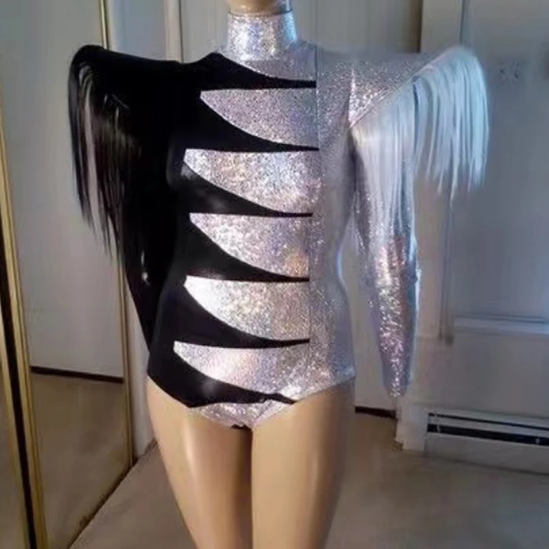Pole Dance Clothing Sequin Patent-Leather Panel Jumpsuit Fly-Shoulder Fringe Gogo Costume Women Stage Show Festival Outfit 5186
Pole Dance Clothing Sequin Patent-Leather Panel Jumpsuit Fly-Shoulder Fringe Gogo Costume Women Stage Show Festival Outfit 5186