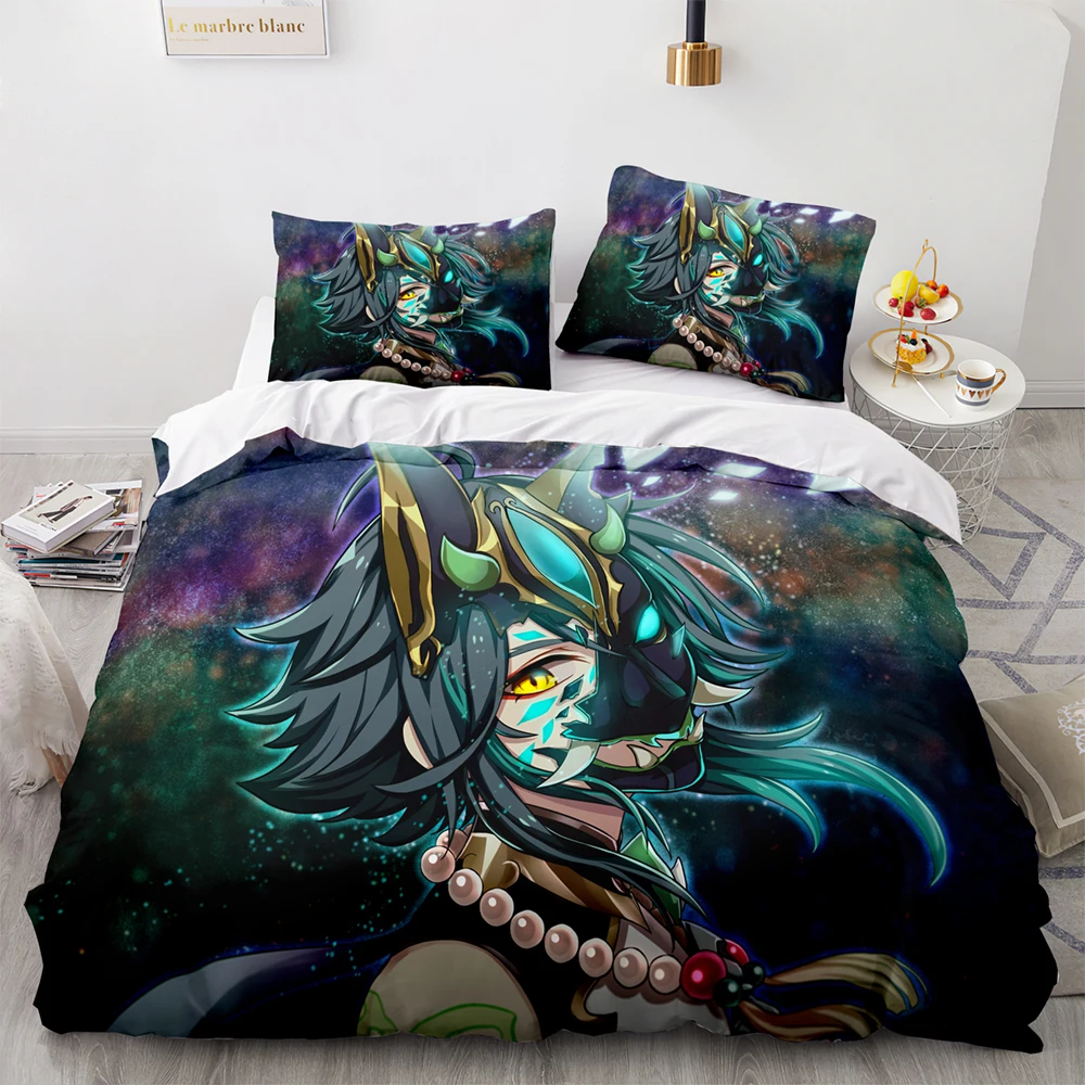 

Genshin Impact Bedding Set Single Twin Full Queen King Size Game Anime Bed Set Aldult Kid Bedroom Duvetcover Sets 3D Print 039