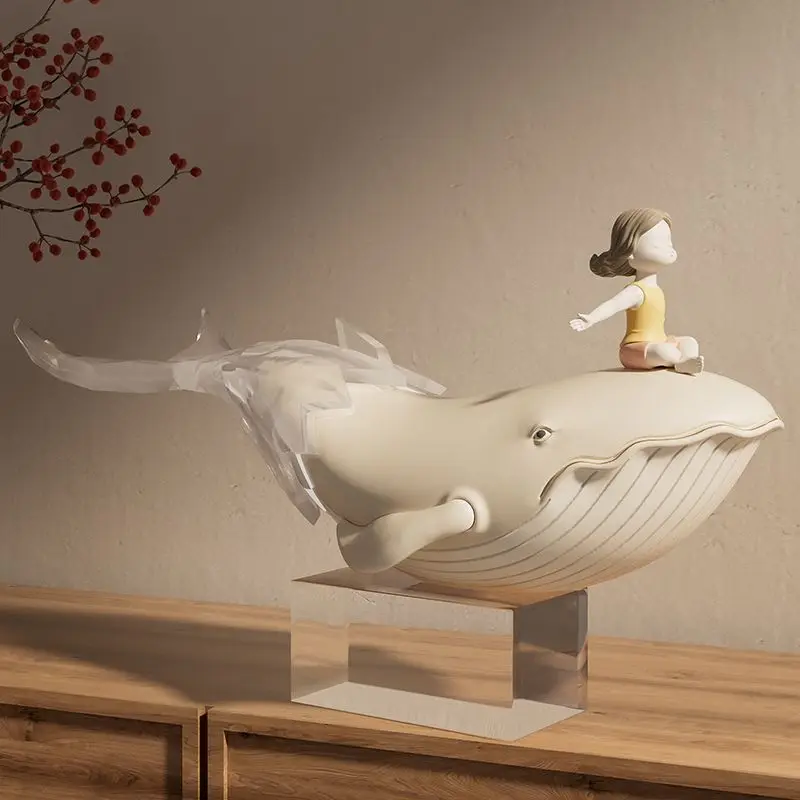 

Riding The Wind and Waves Whale Ornament Art Home High-end Soft Furnishing Silent Style Living Room Study TV Cabinet Decoration