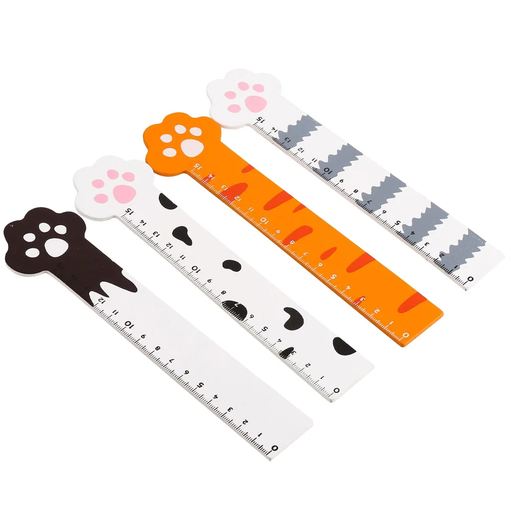 

4 Pcs Ruler Multi-function Straight Convenient Student Portable Wooden Rulers for Kids with Inches and Centimeters Household