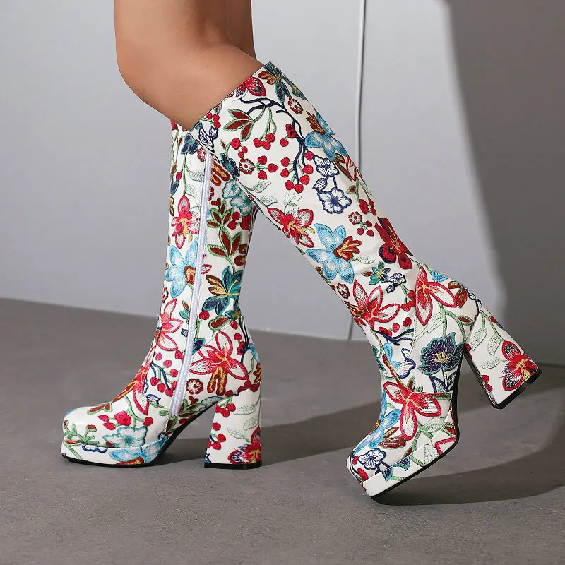 Bohemian Print Flower Luxury Brand Designer Women Shoes Winter Chunky High Heels Big Size 33-48 Knee-high Stretch Platform Boots
Bohemian Print Flower Luxury Brand Designer Women Shoes Winter Chunky High Heels Big Size 33-48 Knee-high Stretch Platform Boots