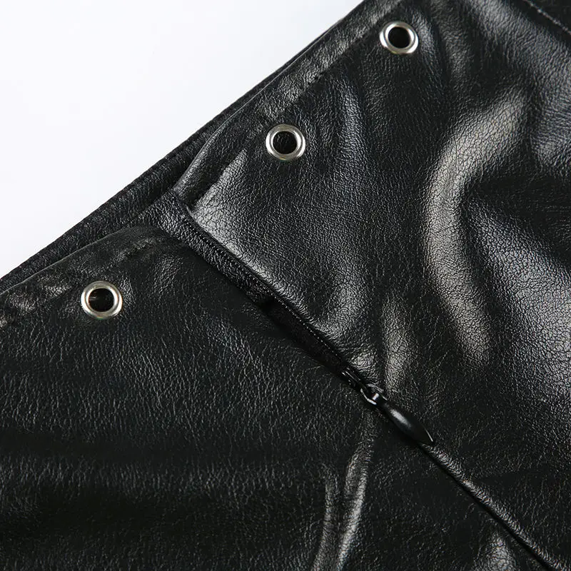 Punk Rock Leather Mini Skirt Women Y2K Studded Low Waist Bodycon Pencil Skirt Edgy Biker Chic Vintage American Retro Hot Sale 62