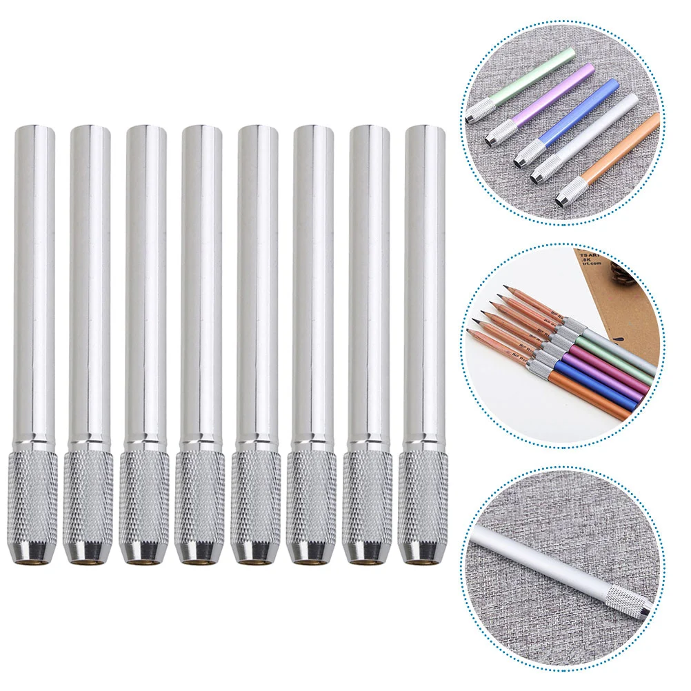 

8 Pcs Pens for Wax Pencil Extender Drawing Extenders Metal Wooden Sketch Stainless Steel Artist Holder Office