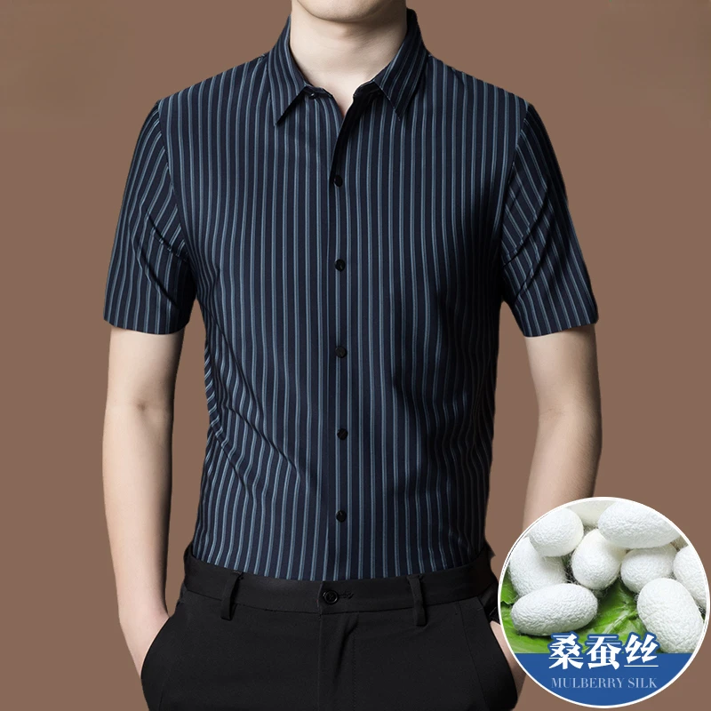 New Short Sleeve Shirt for Men 100% Mulberry Silk Men's Shirt Summer Thin Business Casual No Iron Stripe Shirt Men Camisa Hombre
New Short Sleeve Shirt for Men 100% Mulberry Silk Men's Shirt Summer Thin Business Casual No Iron Stripe Shirt Men Camisa Hombre