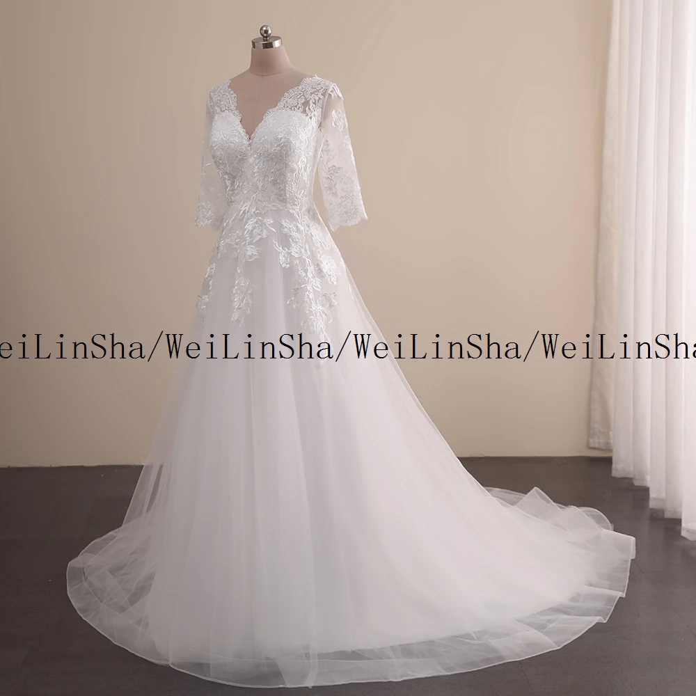 WeiLinSha Cap Sleeve A Line Tulle Elegent White Real Wedding Dresses for Marriage Half Button Back Bridal Gowns Vestidos
WeiLinSha Cap Sleeve A Line Tulle Elegent White Real Wedding Dresses for Marriage Half Button Back Bridal Gowns Vestidos