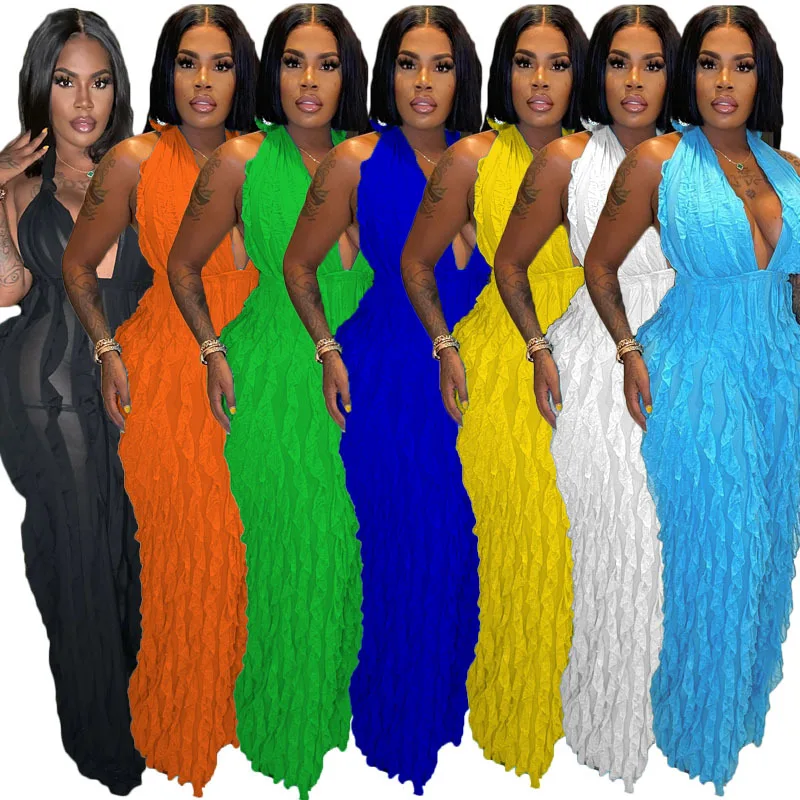 QNPQYX Fashion Women Wave Ruffles Halter Deep V-neck Backless Sleeveless Wide Leg Jumpsuit Sexy Party Club Romper Playsuit
QNPQYX Fashion Women Wave Ruffles Halter Deep V-neck Backless Sleeveless Wide Leg Jumpsuit Sexy Party Club Romper Playsuit