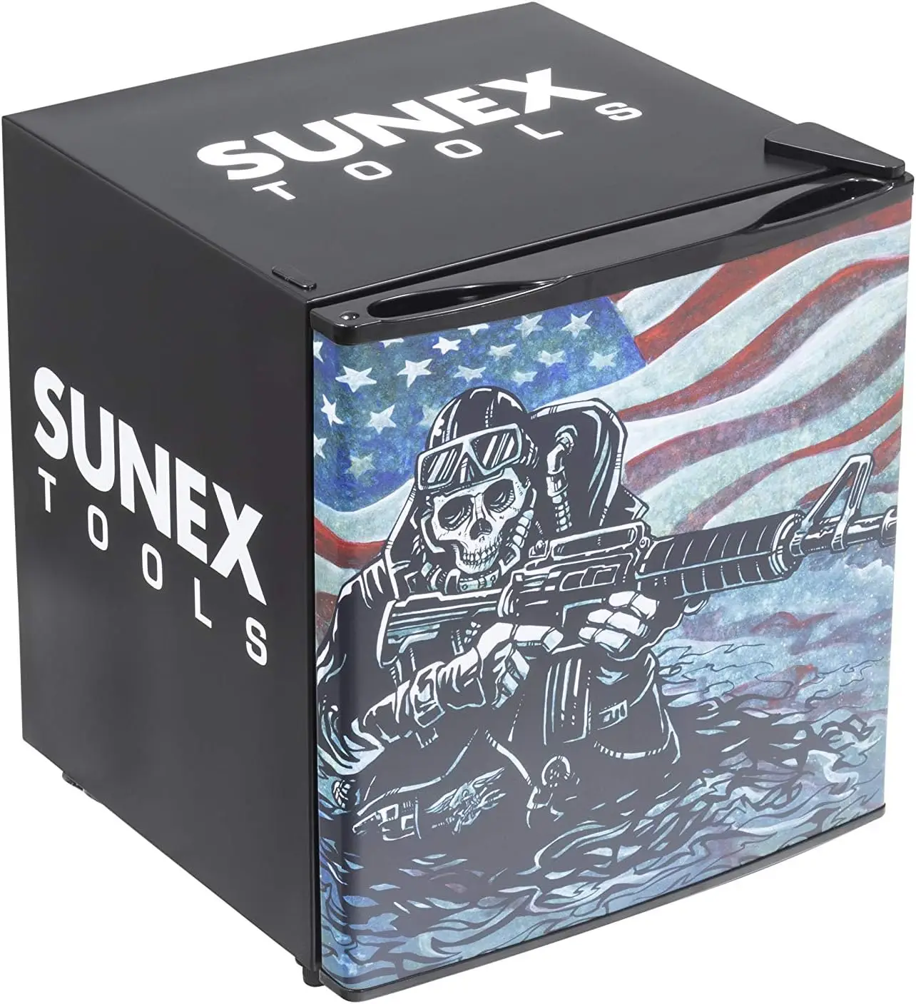 SUN17USASKULL Mini Refrigerator with david Lozeau Artwork, 1.7 Cubic feet, USA Skull Military Theme
SUN17USASKULL Mini Refrigerator with david Lozeau Artwork, 1.7 Cubic feet, USA Skull Military Theme