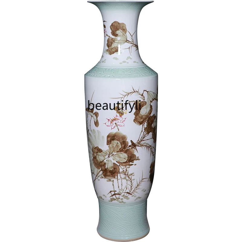 Jingdezhen Ceramic Floor Hand-Painted Ink Lotus Vase Home Living Room Big Decorations Bridal Chamber Wedding Room Decorations
Jingdezhen Ceramic Floor Hand-Painted Ink Lotus Vase Home Living Room Big Decorations Bridal Chamber Wedding Room Decorations