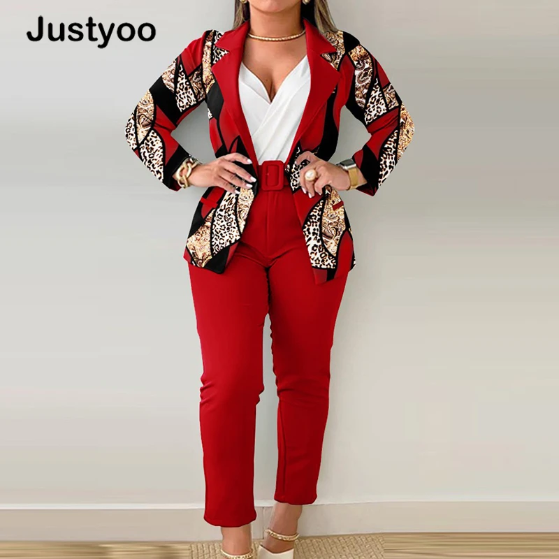 New 2023 Autumn Winter Women's 2Ps Suit Trousers Two Piece Set Business Casual Printed Trousers Women's Suit Set With Belt
New 2023 Autumn Winter Women's 2Ps Suit Trousers Two Piece Set Business Casual Printed Trousers Women's Suit Set With Belt