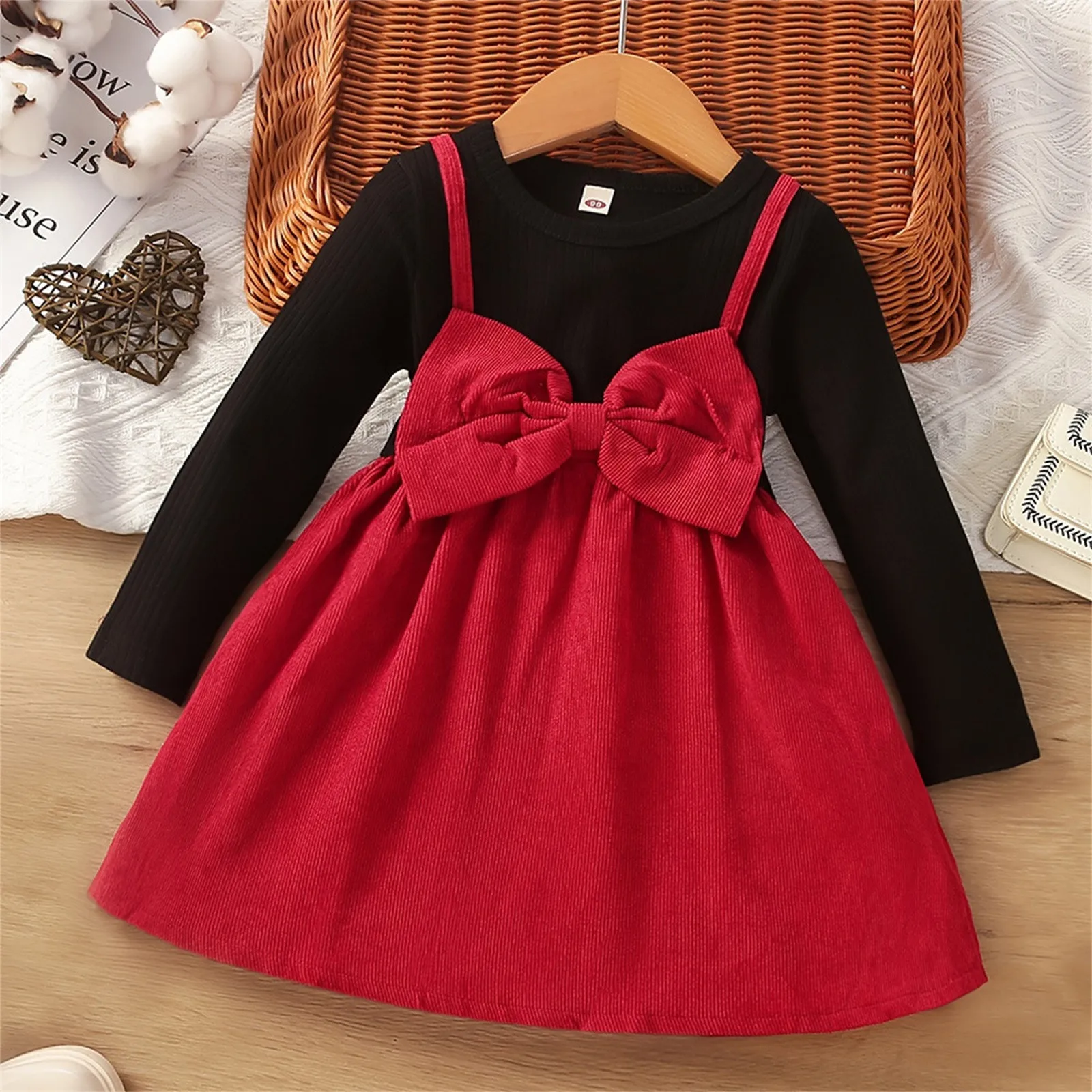 

Kids Casual Dress for Girls 1-6Y Winter Clothes 2023 Autumn Toddler Front Bowknot Long Sleeve Princess Dress Fashion Children