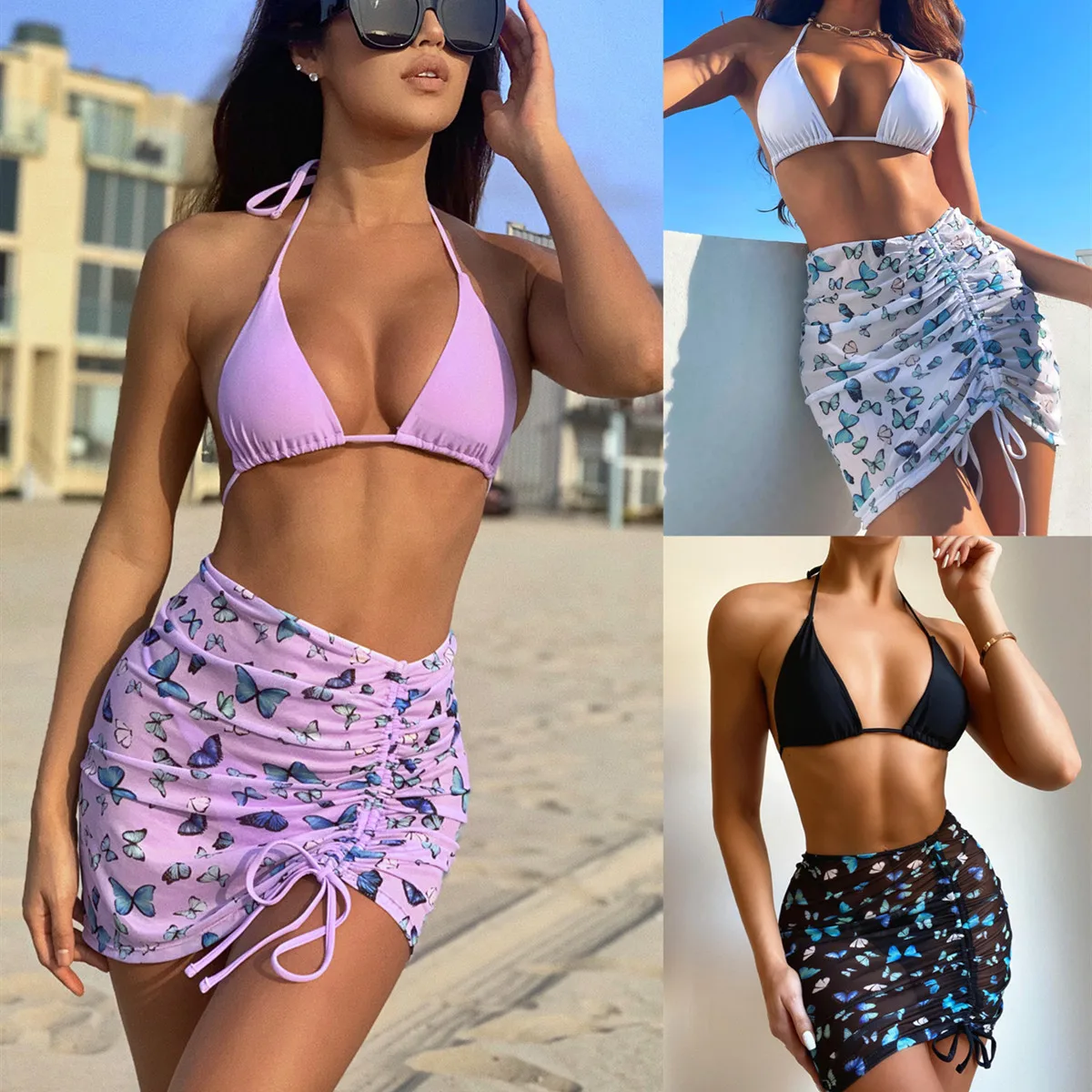 

Bathing Suit 3 Pieces Bikini Set Sexy Swimsuits Women Strappy Sexy Bikini Swimming Suit for Women High Waist Beach Style