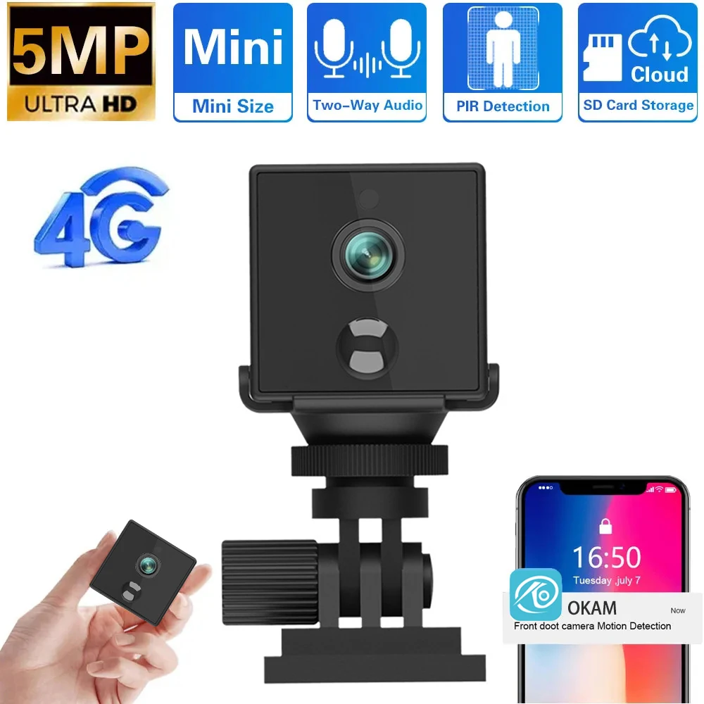 

5MP 4G SIM-карта Мини-камера Встроенный аккумулятор 3000 мАч PIR Обнаружение человека WIFI IP-камера видеонаблюдения