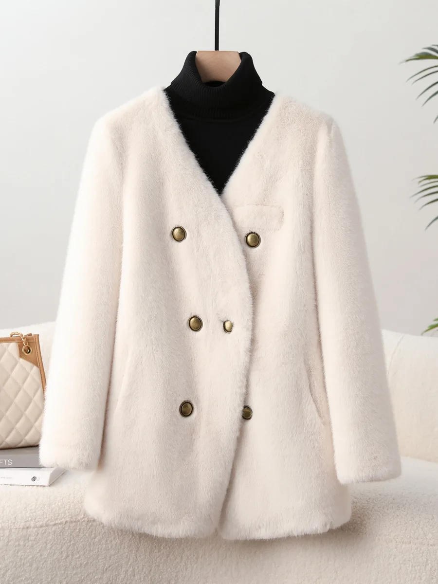 

2023 Autumn/Winter New Environmentally Friendly Fur Coat Women's Imitation Mink Fleece Medium Length Loose Thickened Fur