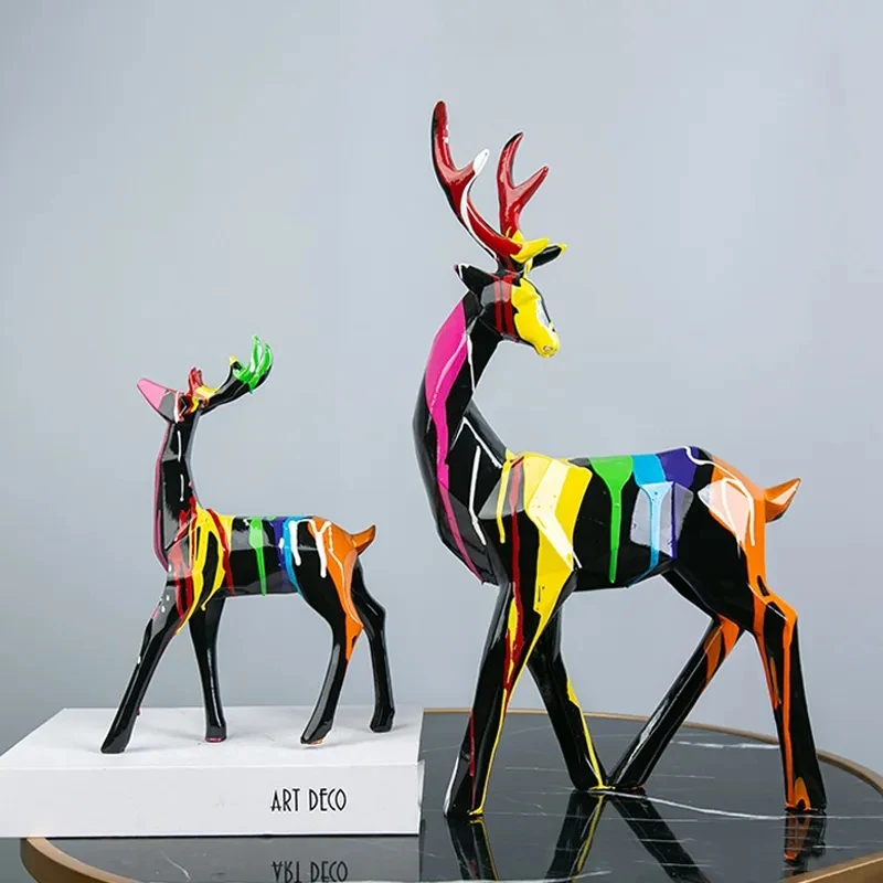 

High End Deer Statue Reindeer Figurines Resin ELK Sculpture For Living Room Luxury Home Decoration Nordic Tabletop Ornaments New