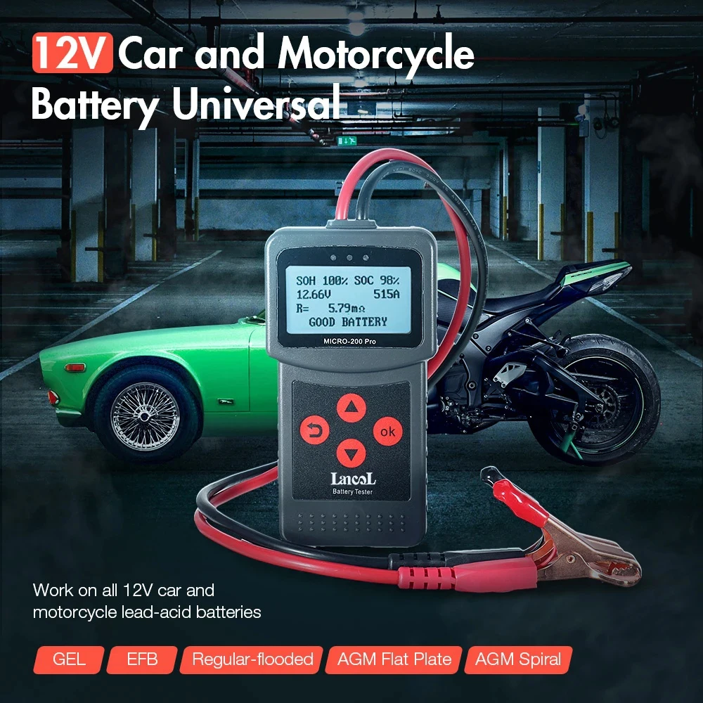 Car Batery Tester MICRO-200 PRO Auto and Motorcycle Battery Internal Resistance Life Analysis Start and Stop Battery Detector
Car Batery Tester MICRO-200 PRO Auto and Motorcycle Battery Internal Resistance Life Analysis Start and Stop Battery Detector
