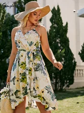 Simplee Plus Elegant V-neck spaghetti strap women print plus size dress Fashion A-line belt 4XL dress Casual backless vestidos
Simplee Plus Elegant V-neck spaghetti strap women print plus size dress Fashion A-line belt 4XL dress Casual backless vestidos