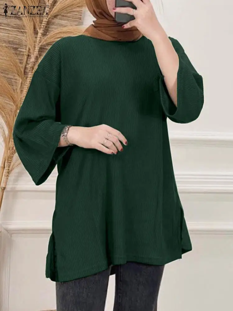 Spring Elegant Ribbed Robe Tops 2023 ZANZEA Women Casual O Neck 3/4 Sleeve Muslim Blouse Solid Loose Shirt Hijab Blusas Chemise
Spring Elegant Ribbed Robe Tops 2023 ZANZEA Women Casual O Neck 3/4 Sleeve Muslim Blouse Solid Loose Shirt Hijab Blusas Chemise