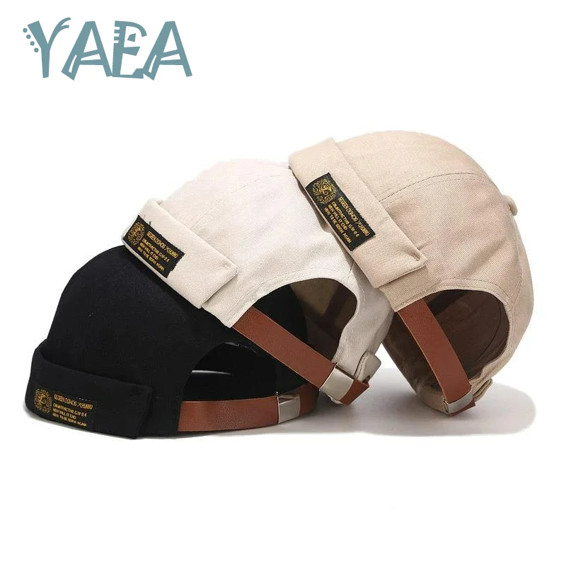 

YAEA Mens Cotton Brimless Skullcap Sailor Cap Rolled Cuff Retro Beanie Hat Simple Street Style Adjustable Hip Hop Fashion Hat