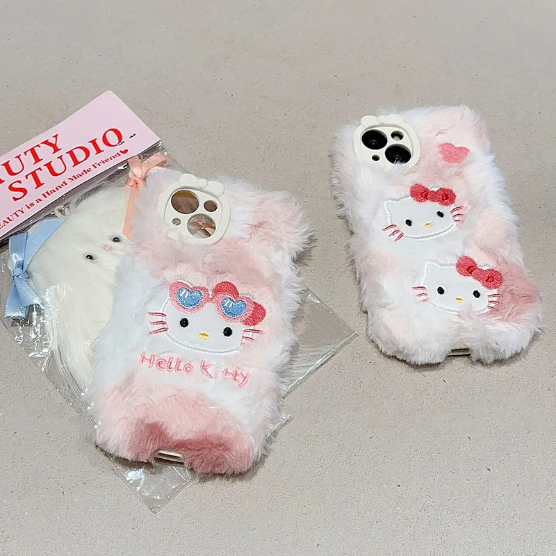 

Плюшевые Чехлы для сотовых телефонов с аниме Sanrio, аксессуары Hello Kittys, милые Чехлы для Iphone15121314Pro Max11, подарок для девушек с защитой от падения