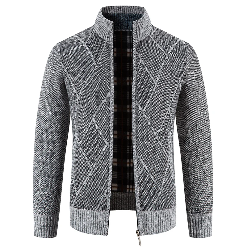 Fashion Men's Stand Collar Cardigan Sweater Slim Fit Cable Knit Zipper