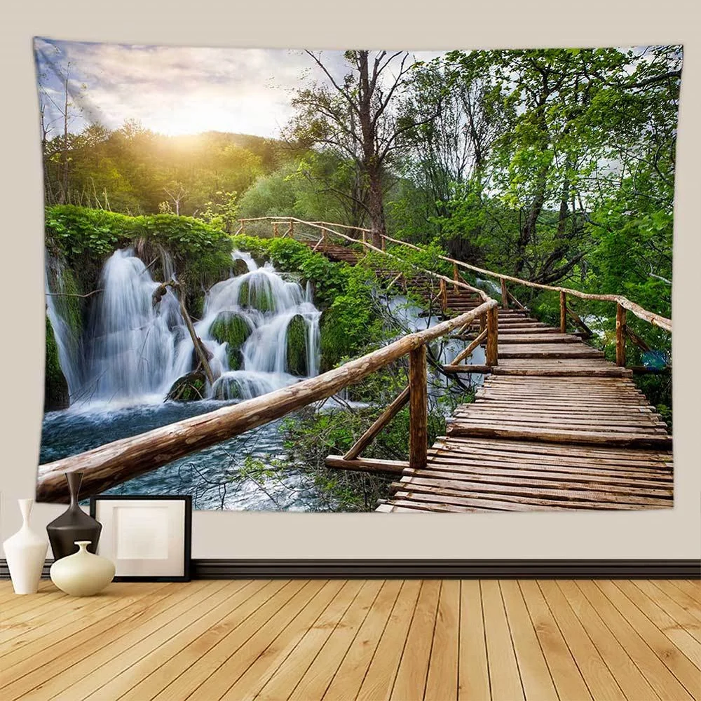 

Nature Rainforest Lake Tapestry Old Wood Bridge The River Forest Scenery Tapestries Bedroom Living Room Dorm Decor Wall Hanging