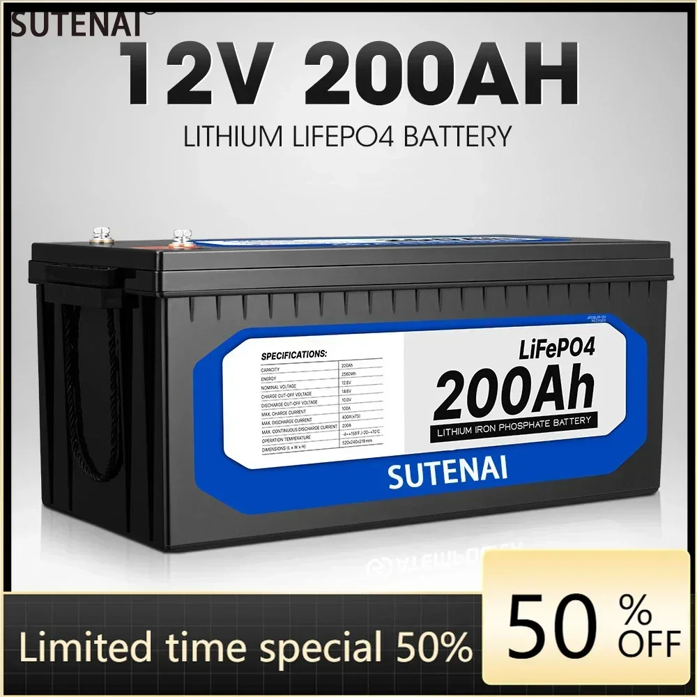 12V 200Ah LiFePO4 Battery Built-in BMS Lithium Iron Phosphate Cell For RV Campers Golf Cart Off-Road Off-Grid Solar With Charger
12V 200Ah LiFePO4 Battery Built-in BMS Lithium Iron Phosphate Cell For RV Campers Golf Cart Off-Road Off-Grid Solar With Charger