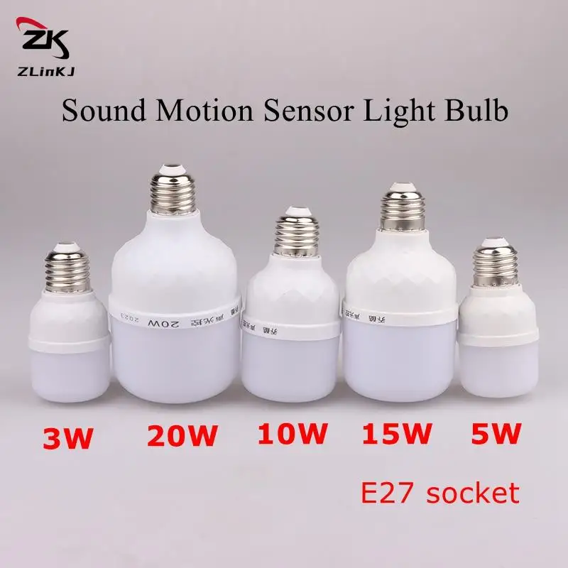 

LED Human Body Sound Motion Sensor For Stair Hallway Corridor Pathway Lamp 3W 5W 10W 15W 20W E27 220V White Emergency Light Bulb