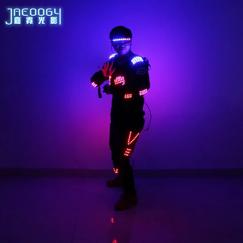 

Halloween Costume Men LED Luminous Robot Warrior Cosplay Armor Glasses Party Rave Outfit Stage Performance Nightclub Wear 2023