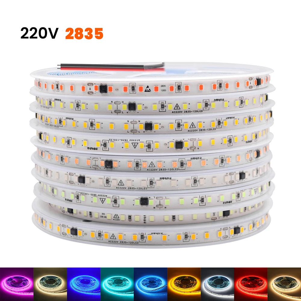 

LED Strip Light AC 220V 2835 5m 10m 30m 50m Waterproof IP67 IP55 120 LEDs Flexible Led Tape Lamp 9 Colors Home Decoration