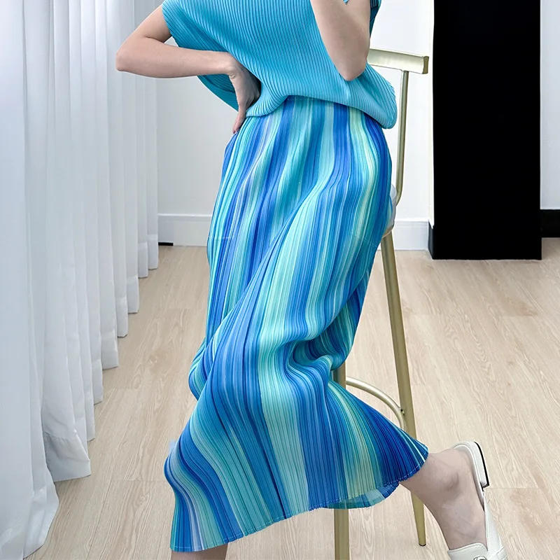 

Miyake Style Skirt Women's Fashionable Temperament Versatile Niche Print Slim Slim Pleated Skirt 2024 Summer New Style