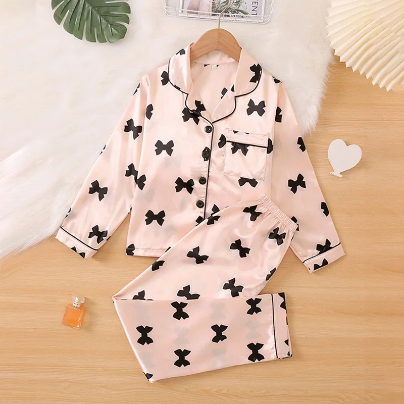 Children Pajamas Set Spring And Autumn Imitation Silk Long Sleeve Girls' Home Dress Two-Piece Printed Long Sleeve Girls Pajamas Children Pajamas Set Spring And Autumn Imitation Silk Long Sleeve Girls' Home Dress Two-Piece Printed Long Sleeve Girls Pajamas