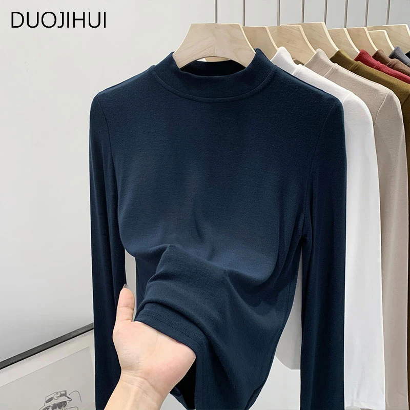 DUOJIHUI американские однотонные Базовые Женские футболки с длинным рукавом, Осенние шикарные Простые повседневные Модные женские футболки с полувысоким воротником
DUOJIHUI американские однотонные Базовые Женские футболки с длинным рукавом, Осенние шикарные Простые повседневные Модные женские футболки с полувысоким воротником