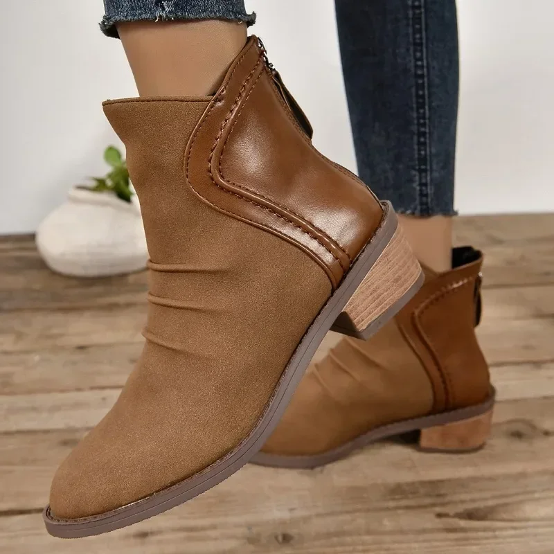 

Женские ботинки в стиле ретро, новинка 2023, Женские Классические ботинки челси на платформе с кожаными вставками и круглым носком, удобные ботинки на молнии