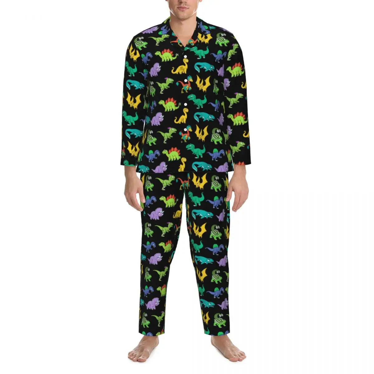 

Pajamas Male Derpy Dinosaurs Sleep Sleepwear Cartoon Cute Dinosaur Raptor 2 Pieces Casual Pajamas Set Fashion Oversize Home Suit