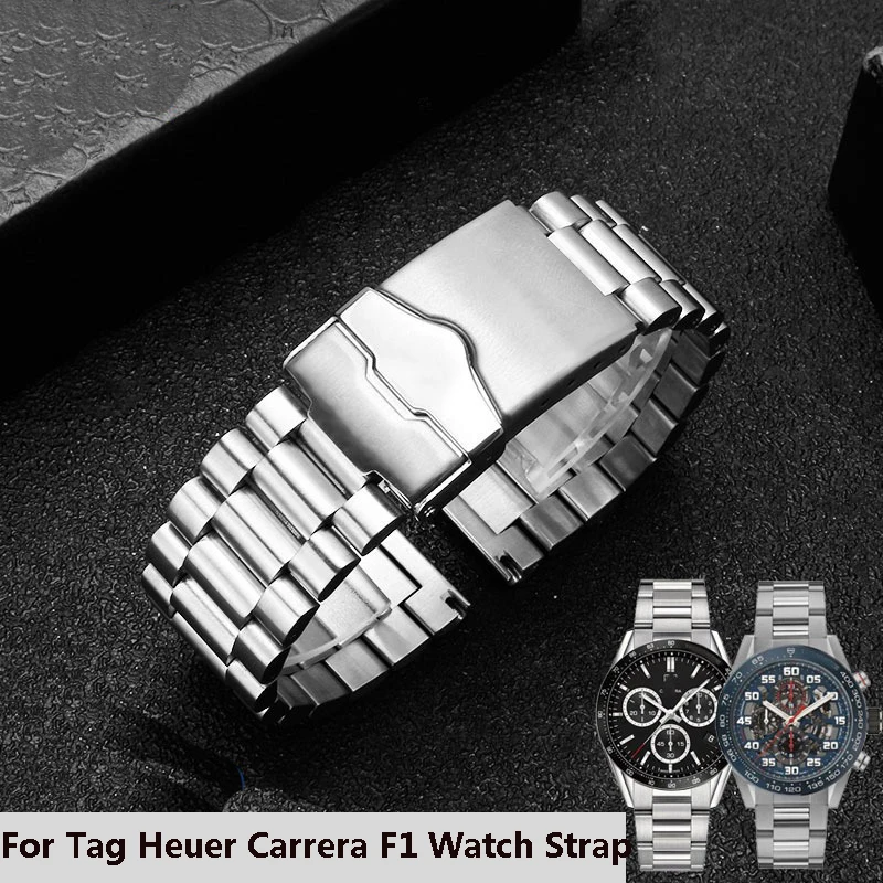 

High Quality 316L Stainless Steel Watchband 22mm 20mm Silver Solid Links Bracelet Fit For Tag Heuer Carrera F1 Men Watch Strap