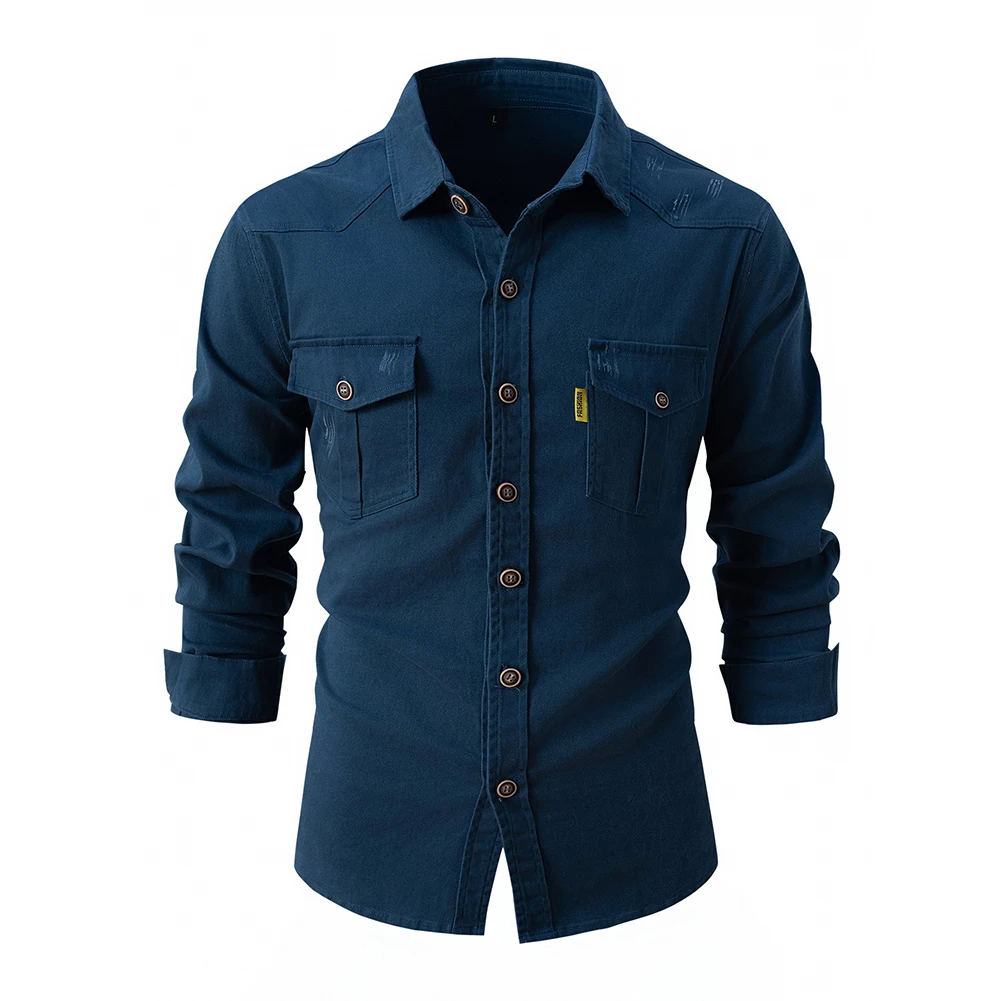 

Casual Business Shirt for Men Solid Color Cotton Blouse Button Closure Lapel Neckline Slight Stretch Ideal for Spring Black