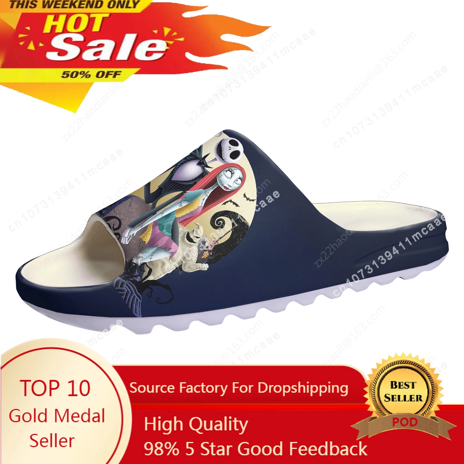 

Night mare Before Christmas Soft Sole Sllipers Home Clogs Customized Step On Water Shoes Mens Womens Teenager Step in Sandals