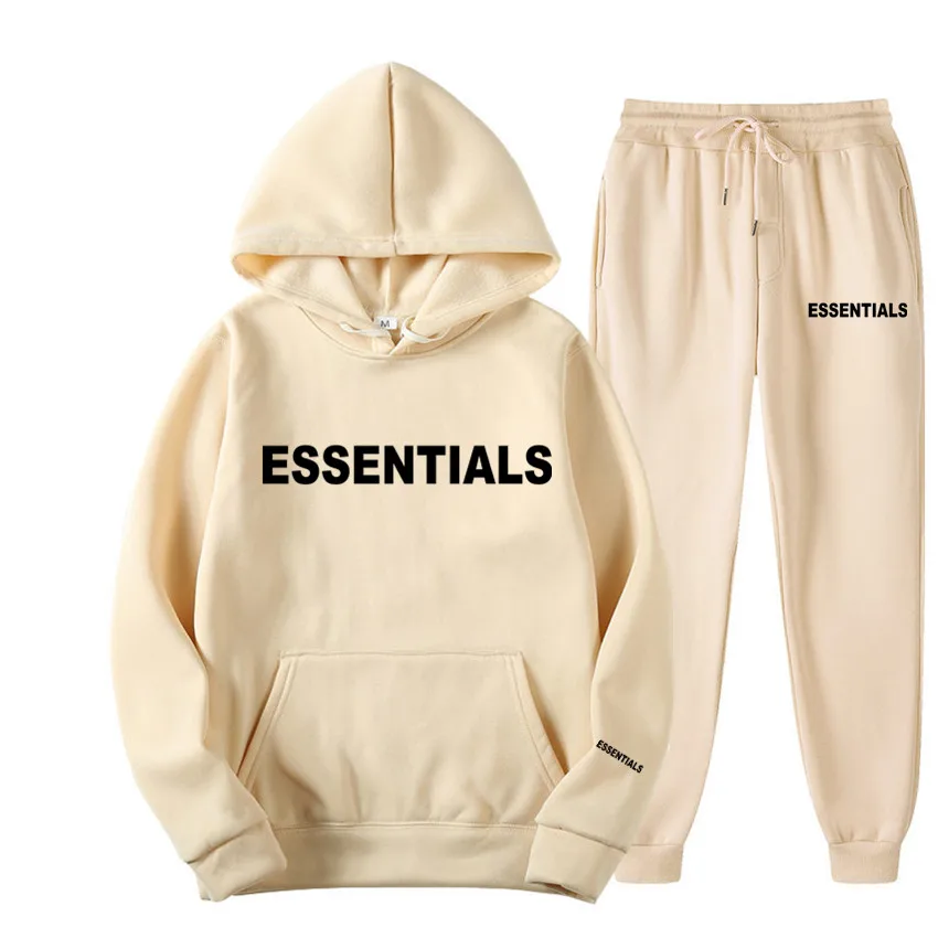 

Men Women Hooded Sets Essentials Print 2 Piece Suit Thick fleece Jogging Sweatshirts Oversized Tracksuit Hoodie+Pants Streetwear