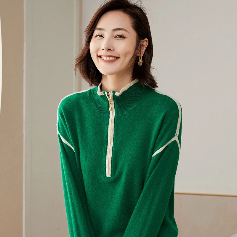 100% pure wool ladies half open zipper lapel pullover autumn and winter new cashmere sweater casual knitted loose women's shirt
100% pure wool ladies half open zipper lapel pullover autumn and winter new cashmere sweater casual knitted loose women's shirt