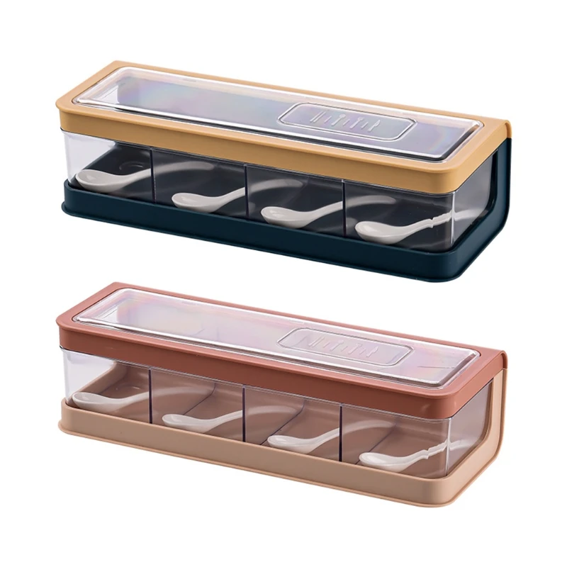 4 Compartment Seasoning Box with Spoons Storage Container Kitchen Jars Can 
4 Compartment Seasoning Box with Spoons Storage Container Kitchen Jars Can