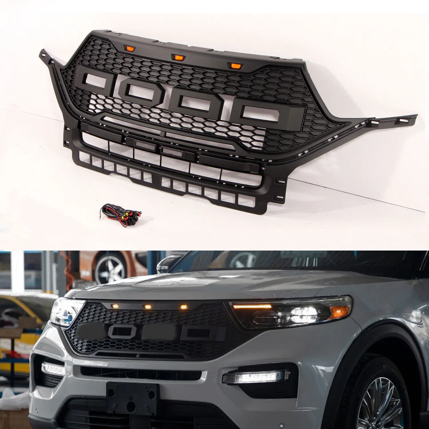 Front Grille For 2019-2020 Ford Explorer Front Bumper Grille Grille Guard Grille Cover Matt Black with 3 LED lights
Front Grille For 2019-2020 Ford Explorer Front Bumper Grille Grille Guard Grille Cover Matt Black with 3 LED lights