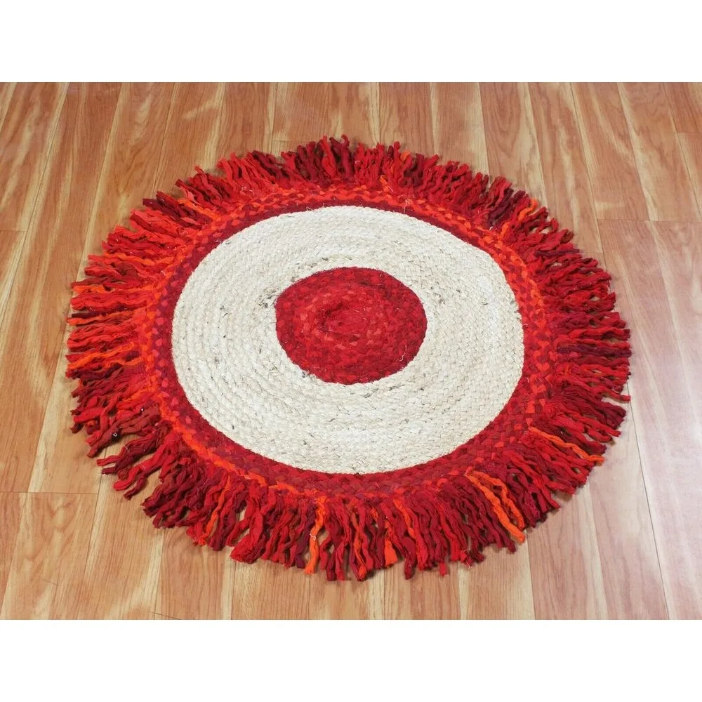 

Modern Red Rug Jute & Cotton Handmade Tassels Carpet Living Room Reversible Area Rug Rustic Hallway Floor Mat Bedroom Home Decor