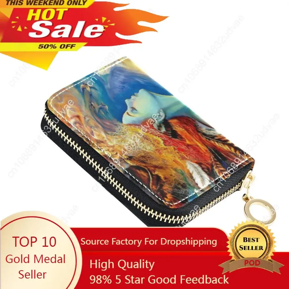 

New Oil Painting Leather Women Business Card Holder Wallet Zipper Bank Credit Card Case ID Holders RFID Wallet Coin Purse