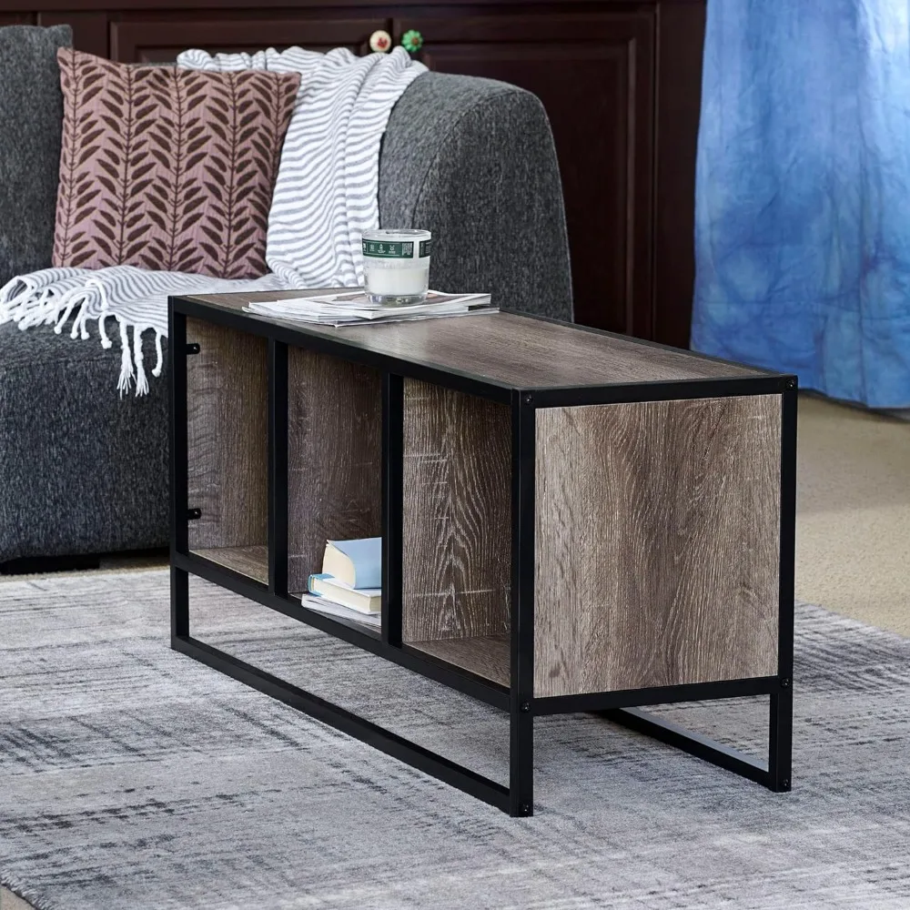 

Household Essentials Jamestown TV Stand Coffee Table with Square Cube Storage Compartments Ashwood Rustic Wood Grain