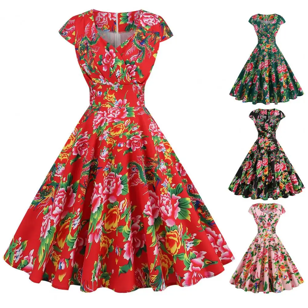 Floral Patterned Dress Elegant Chinese Style Floral Print V Neck Midi Dress with A-line Silhouette Hidden Zipper for Women's
Floral Patterned Dress Elegant Chinese Style Floral Print V Neck Midi Dress with A-line Silhouette Hidden Zipper for Women's