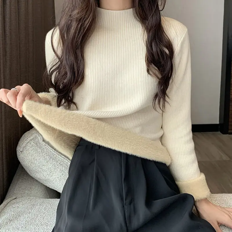 Autumn Winter Sweater Women Velvet Half Turtleneck Bottoming Solid Color Simple Soft Thermal Top Long-Sleeved Thickened T-Shirt
Autumn Winter Sweater Women Velvet Half Turtleneck Bottoming Solid Color Simple Soft Thermal Top Long-Sleeved Thickened T-Shirt