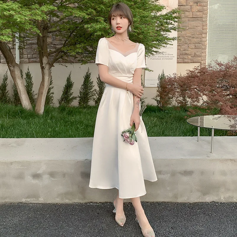 

2023 New Satin Sukienka Na Wesele Sweetheart Neck Wedding Dress With Short Sleeves Elegant Simple A Line Robe De Mariee