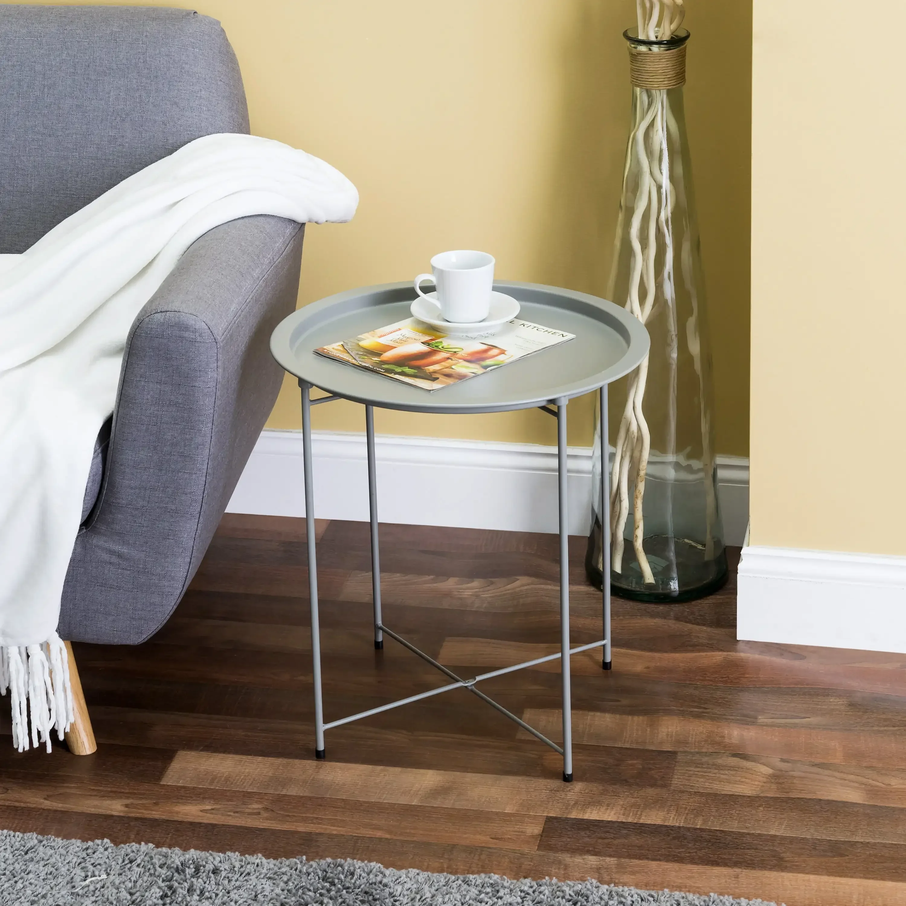 Foldable Round Multi-Purpose Side Accent Metal Table, Matte Grey furniture tea table
Foldable Round Multi-Purpose Side Accent Metal Table, Matte Grey furniture tea table